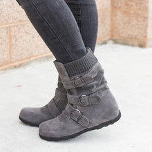 Load image into Gallery viewer, Women's Buckle Strap Winter Boots | Matte Round-Toe Flat Ankle Boots