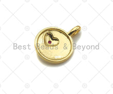Load image into Gallery viewer, Fuchsia CZ Micro Pave Heart On Round Coin Shape Charm,18K Dianty Gold Medallion  Charm, Necklace Bracelet Charm Pendant,13x18mm, Sku#LK257