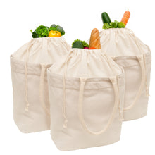 Load image into Gallery viewer, Canvas Grocery Tote with Drawstring