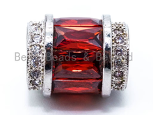 Load image into Gallery viewer, CZ Micro Pave Big Hole Drum Spacer Beads, Cubic Zirconia Large Hole Spacer Beads Ruby/Amethyst/Pink,10x12mm,1pc,sku#G268