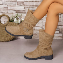 Load image into Gallery viewer, Women's Suede Chunky Heel Ankle Boots - Round Toe Cutout Design Winter Footwear
