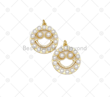 Load image into Gallery viewer, CZ Micro Pave with Pearl Smiley Face On Round Ring Shape Pendant,18K Gold Filled Charm, Necklace Bracelet Charm Pendant,23x26mm,Sku#LK460