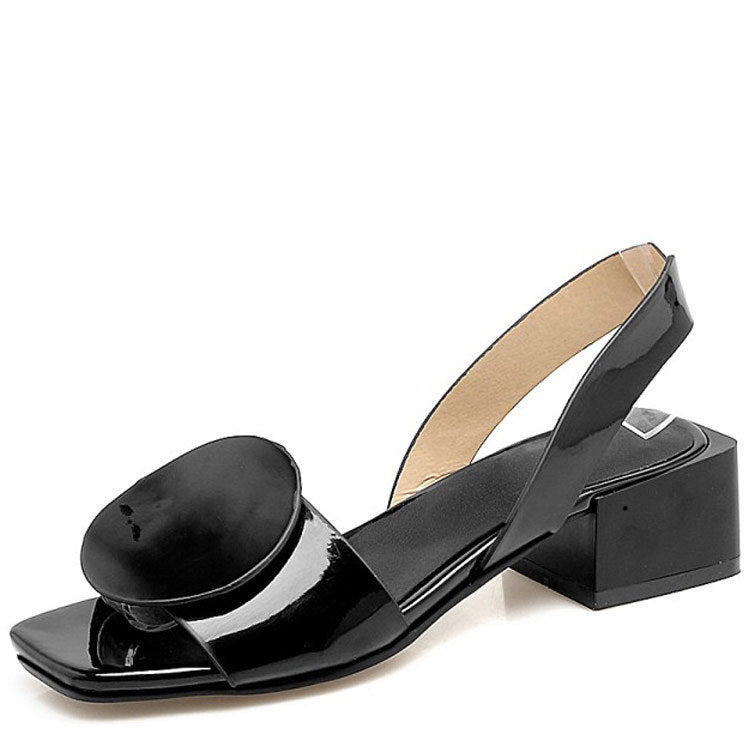 Women's Decorative Platform Sandals Round Toe Slip-On Chunky Heel Shoes