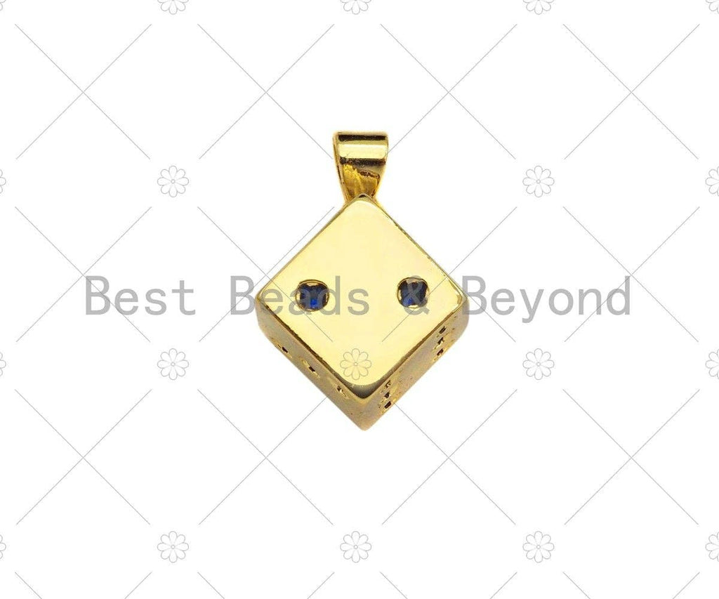 CZ Micro Pave Gold Dice Charm, Necklace Bracelet Charm Pendant,13x15mm,Sku#LK302