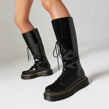 Load image into Gallery viewer, Women's High-Heeled Lace-Up Thigh-High Boots | Chunky Heel Round Toe PU Leather