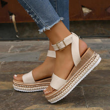 Load image into Gallery viewer, Women's Buckle Strap Hemp Wedge Platform Sandals | Open-Toe Summer Peep-Toe Shoes