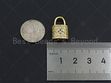 Load image into Gallery viewer, 18K Gold Micro CZ Pave Lock Pendant, Gold Lock Charm,  Padlock Beads, Jewelry Findings, 12x18mm, sku#LK46