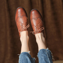 Load image into Gallery viewer, Women's British-Style Lace-Up Peep-Toe Oxford Shoes | Wax Cowhide Leather Flats