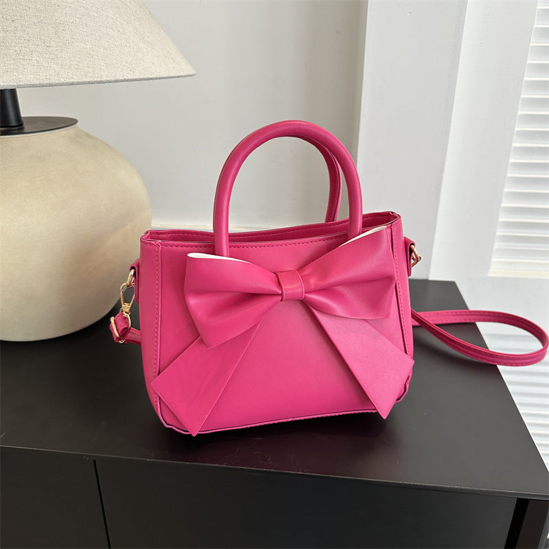 Retro Bow Square Crossbody Handbag - PU Leather Small Shoulder Bag for Women