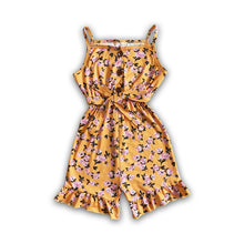 Load image into Gallery viewer, Mustard floral sleeveless baby girls summer jumpsuit