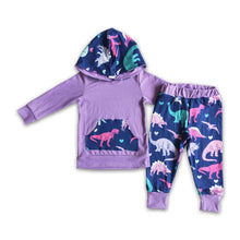 Load image into Gallery viewer, Dinosaur print baby girls hoodie set fall clothing