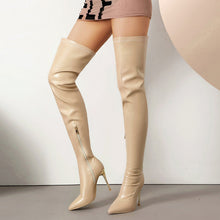 Load image into Gallery viewer, Women's Plus-Size Pointed-Toe Over-the-Knee Stiletto Boots | Premium PU Leather
