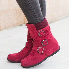 Load image into Gallery viewer, Women's Buckle Strap Winter Boots | Matte Round-Toe Flat Ankle Boots
