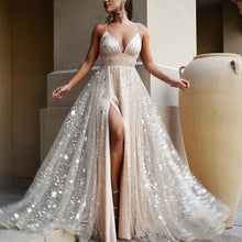 Load image into Gallery viewer, Arrival Women Dress Tight Waist Slit Shiny Crystal Mop Large Swing Dress