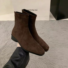 Load image into Gallery viewer, Women's Chunky Heel Suede Fleece-Lined Square Toe Ankle Boots – Back Zipper Winter Boots