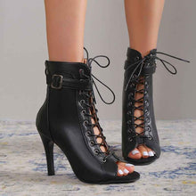 Load image into Gallery viewer, Women's Peep Toe High Heel Sandals - Lace-Up Buckle &amp; Back Zipper Party Pumps