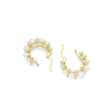 Load image into Gallery viewer, Graduate White Pearl CZ Hoop Earrings, Sku#LD635