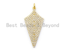 Load image into Gallery viewer, CZ Clear Micro Pave Arrowhead Shield Pendant/Charm, Cubic Zirconia Pendant, 40x17mm, sku#F156