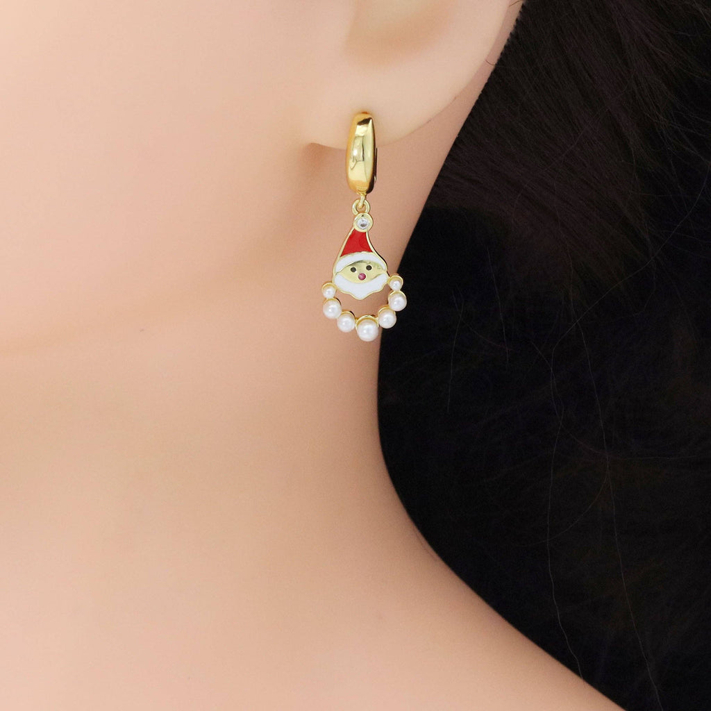 Gold Silver Pearl Santa Claus Christmas  Earrings, Sku#A264