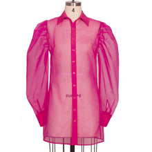 Load image into Gallery viewer, Spring Summer Women Clothing Puff Sleeve Top Long Sleeve Organza Cardigan Dress plus Size Suit for Women