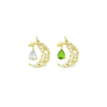Load image into Gallery viewer, Fancy Cresent Moon With Clear Green Teardrop Pendant Charm, Sku#LK942