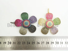 Load image into Gallery viewer, 58mm Large CZ Multi-color Micro Pave Plum Flower Focal Pendant,Cubic Zirconia Paved Charm in Gold,Silver, Rose Gold,Gunmetal,sku#F488