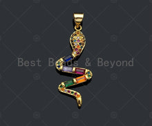 Load image into Gallery viewer, Colorful CZ Micro Pave Snake Shaped Pendant/Charm,Gold Big Cubic Zirconia Pendant Charm,13x33mm,sku#F1269