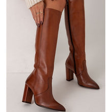 Load image into Gallery viewer, Women's Thigh High Boots – Pointed Toe Chunky Heel Side Zip | Brown &amp; Black | Sizes 34–43