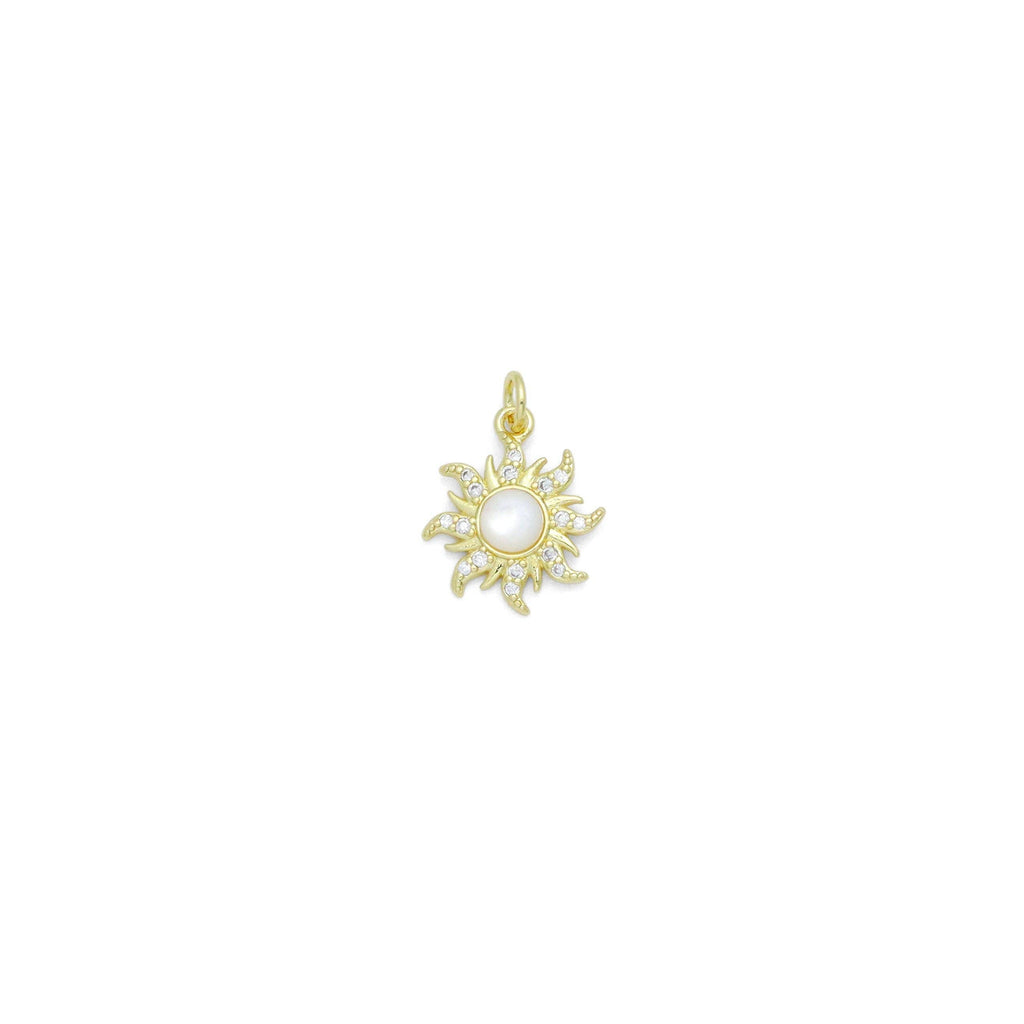 Clear CZ Gold Moonstone Sunflower Charm Pendant, Sku#LK1165