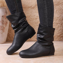 Load image into Gallery viewer, Women's Flat Ankle Boots – Wrinkled PU Leather Side Zipper | Black &amp; Brown