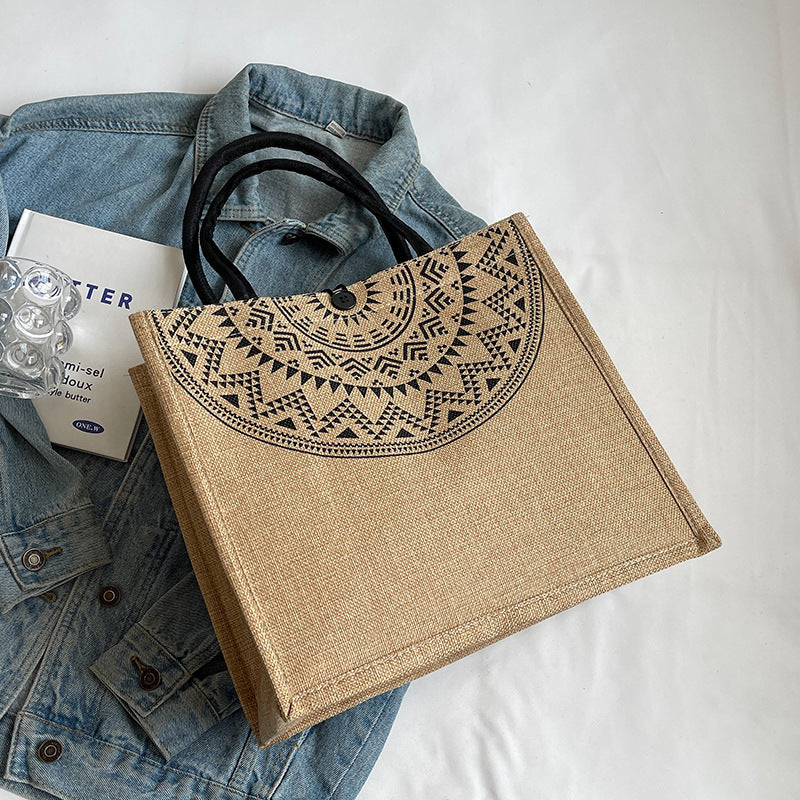 Women's Ethnic Style Tote Bag - Cotton Canvas Shoulder Bag for College & Everyday Use