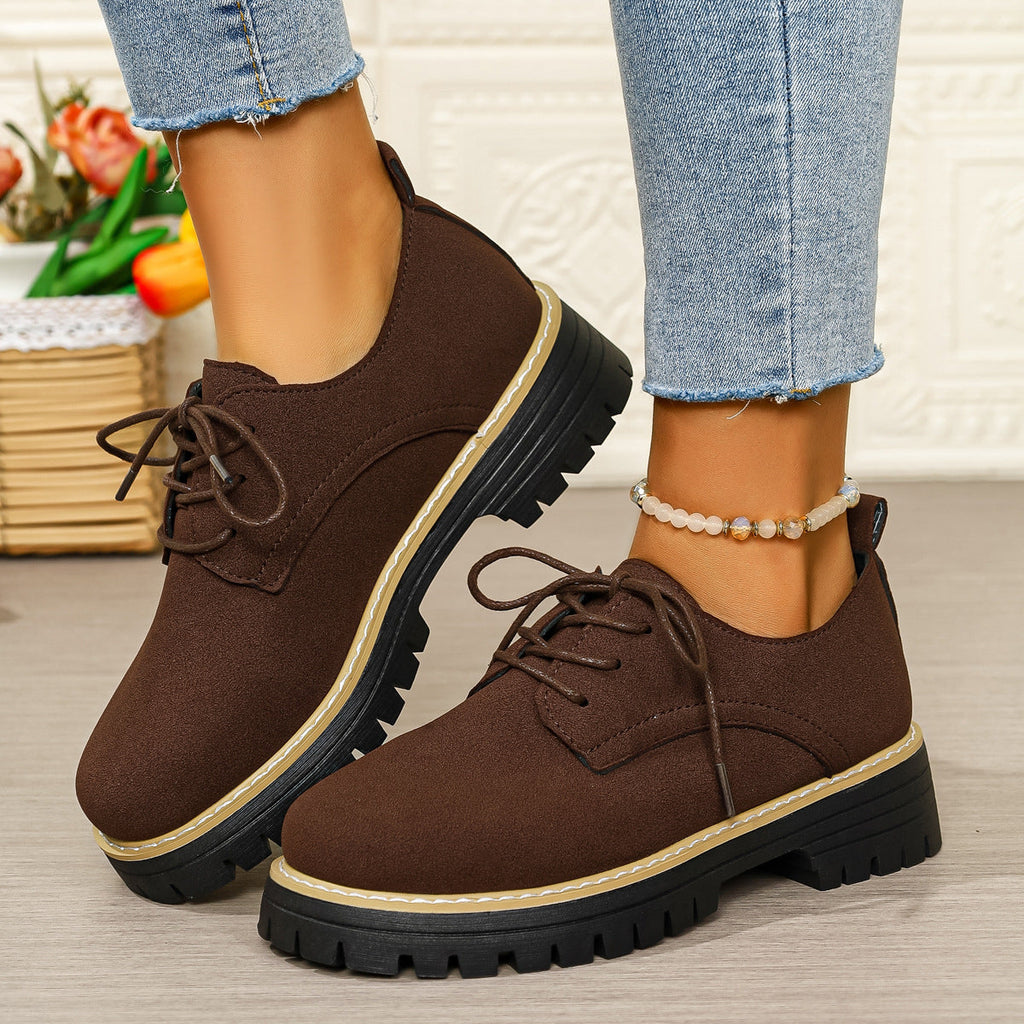 Plus-Size Women's Chunky Heel Lace-Up Business Casual Shoes | Round Toe PU Leather