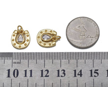 Load image into Gallery viewer, Gold Teardrop CZ On U Horseshoe Shape Charm, Sku#LK700