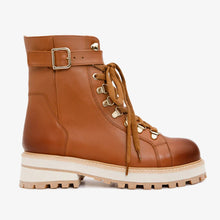 Load image into Gallery viewer, The Belgrano Tan Leather Lace-Up Ankle Women Boot With a Side Zipper