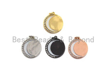 Load image into Gallery viewer, Enamel Crescent Moon Round Coin Pendant,CZ Micro Pave Oil Drop pendant, Enamel pendant,Enamel Jewelry,18x21mm,sku#F1036