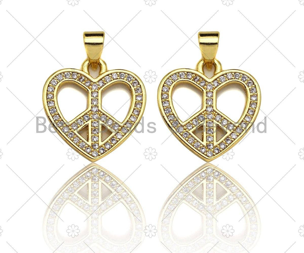 CZ Micro Pave Pearce Heart Charm/Pendant, Heart Charm,Peace heart Pave Pendant, Gold plated heart ,17mm, Sku#LK78