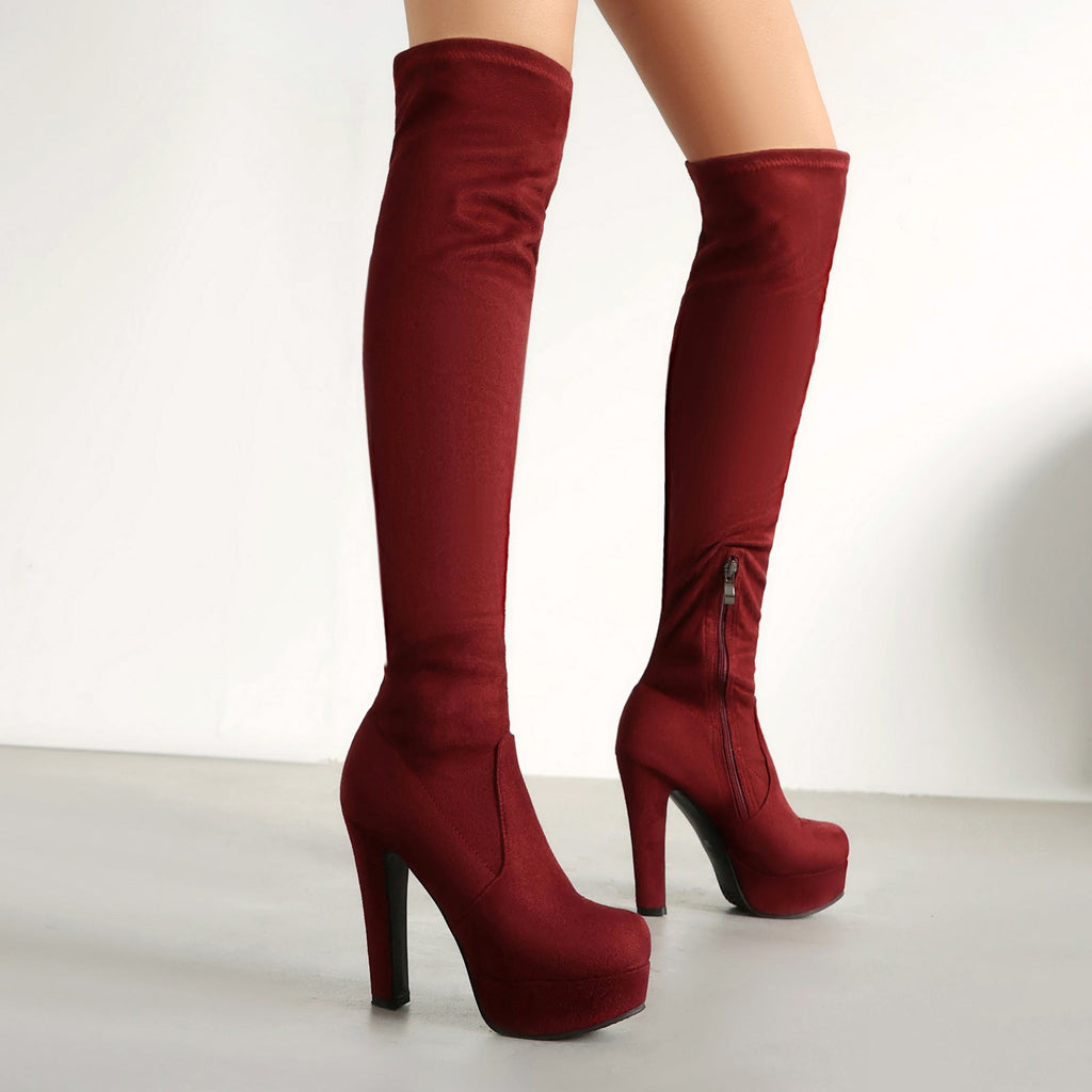 Women's Over-the-Knee Boots | Chunky Block Heel Round Toe | PU Leather & Suede