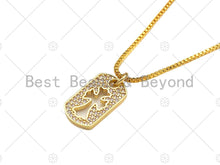 Load image into Gallery viewer, CZ Micro Pave Hollow Out Cross On Rectangle Shape Pendant/Charm,Dainty Medallion Charm, Necklace Bracelet Charm Pendant,10x17mm, Sku#L514
