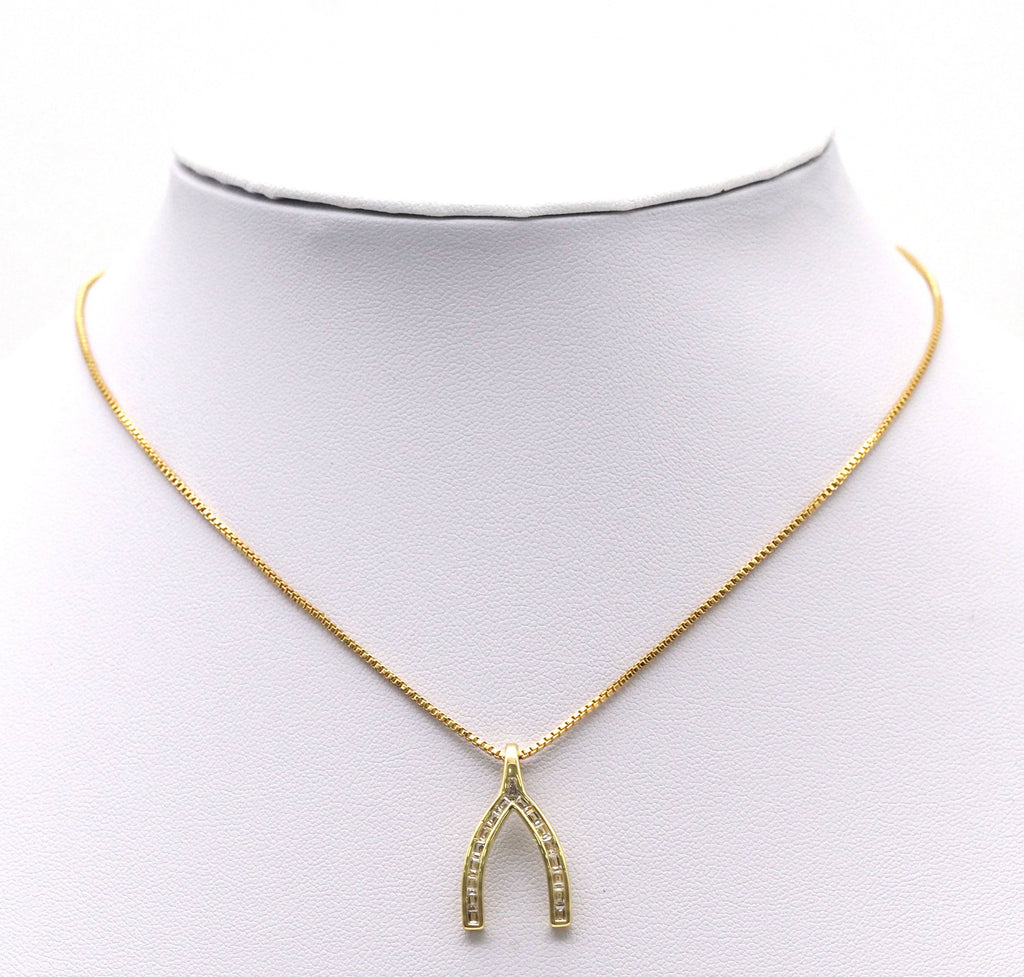 Gold Baguette CZ Wishbone Charm, Sku#LX106