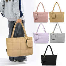 Load image into Gallery viewer, Women's Plaid Patchwork Tote Bag | Solid Color Shoulder Bag for Everyday Use