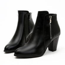 Load image into Gallery viewer, Women's Retro Chunky Heel Ankle Boots – Side Zip Pointed Toe Block Heel