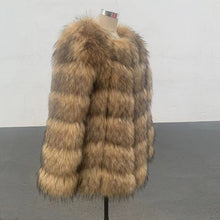 Load image into Gallery viewer, Coat Womens Faux Raccoon Patchwork Synthetic Fur Overcoat