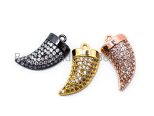 Load image into Gallery viewer, CZ Micro Pave Horn Charm Pendant, Gold/Silver/Black/Rose Gold with Rhinestone CZ Pave Horn Charm, 9x16mm,sku#B33