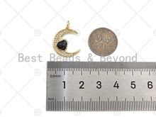 Load image into Gallery viewer, CZ Micro Pave Enamel Heart With Cresent Moon Pendant/Charm, White Pink Black Enamel Charm, Necklace Bracelet Charm Pendant,15x20mm, Sku#L479C