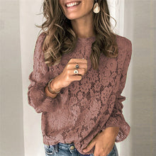 Load image into Gallery viewer, Women's Long-Sleeve Hollow Lace Splicing Top
