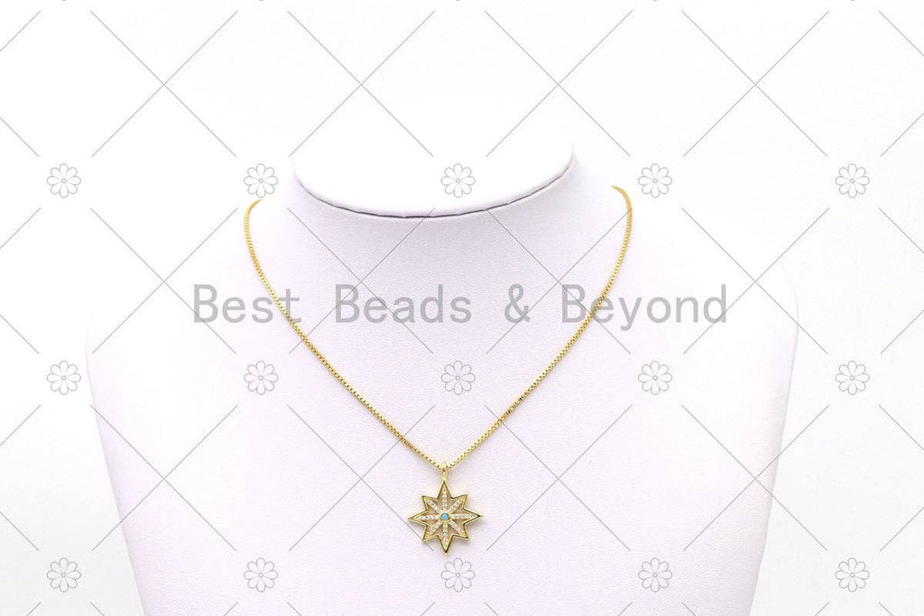 CZ Micro Pave North Star Shape Pendant, 18K Gold Filled Star Charm, Necklace Bracelet Charm Pendant, 25x21mm,Sku#LK496
