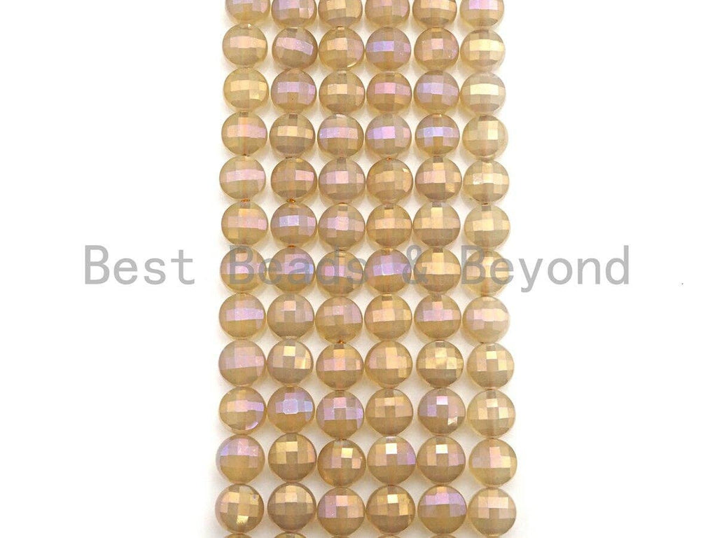 Mystic Plated Gold Agate Checkerboard Cut Coin Shape beads, 6mm/8mm Turtle Shell Cut Gold Agate, 15.5" Full strand, Sku#UA33C