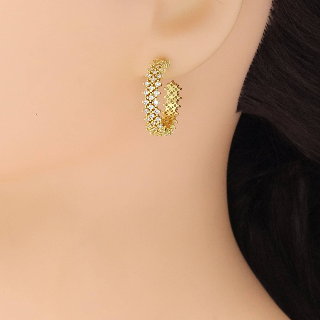 Diamond CZ Gold Silver Hoop Earrings, Sku#A192