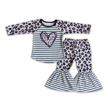 Load image into Gallery viewer, Heart print leopard bell bottom pants kids girls boutique valentine's clothing