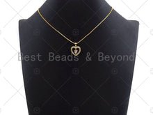 Load image into Gallery viewer, 18K Gold Heart with Dangle Diamond Pendant, Heart Charm, Gold Heart Pave Pendant, Gold plated, 16mm, Sku#LK59